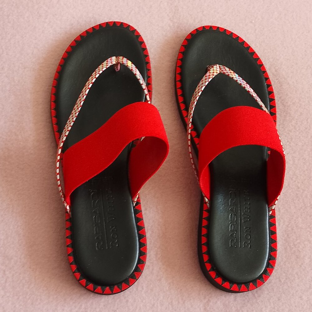 Ron White Rapisardi Sandals, Black and Red, Made in Italy, Size 38